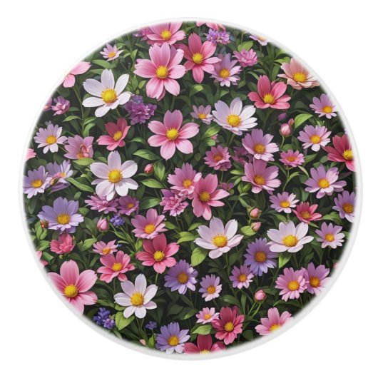 Roze en witte bloementuin keramische knop (Voorkant)