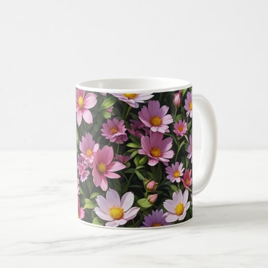 Roze en witte bloementuin koffiemok (Voorkant rechts)