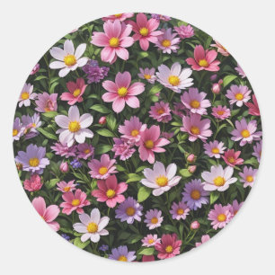 Roze en witte bloementuin ronde sticker