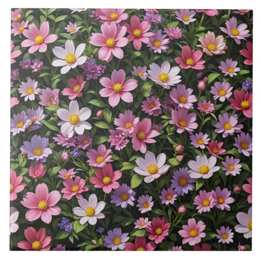 Roze en witte bloementuin tegeltje (Voorkant)