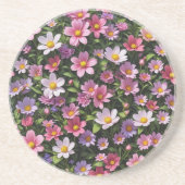 Roze en witte bloementuin zandsteen onderzetter (Voorkant)