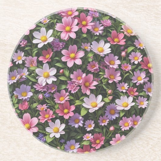Roze en witte bloementuin zandsteen onderzetter (Voorkant)