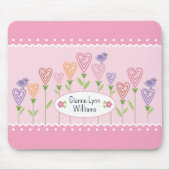 Roze en Witte Bloemhartjes Geborduurd Monogram Muismat (Voorkant)