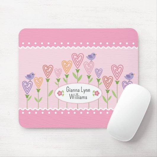 Roze en witte bloemhartjes met initialen muismat (Met muis)
