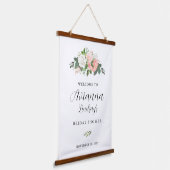 Roze en witte bloemige bruidsontbijt welkom hangend wandkleed (Gebogen)