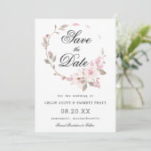 Roze en Witte Bloemige Bruiloft Save The Date (Staand voorkant)