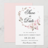 Roze en Witte Bloemige Bruiloft Save The Date (Voorkant / Achterkant)