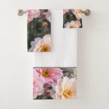 Roze en Witte Bloemige Handdoekenset
