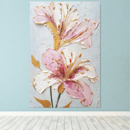Roze en Witte Bloemige Textuur Abstracte Wandkunst Canvas Afdruk