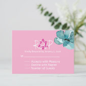 roze en witte Bloemknuppel Mitswa Respons Kaart (Staand voorkant)