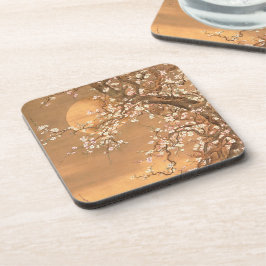 Roze en witte bloesems in Moonlight, Shizan Bier Onderzetter