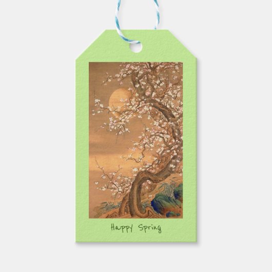 Roze en witte bloesems in Moonlight, Shizan Cadeaulabel (Voorkant)