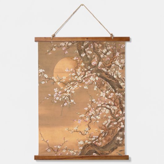 Roze en witte bloesems in Moonlight, Shizan Hangend Wandkleed (Voorkant)