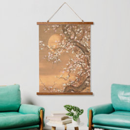 Roze en witte bloesems in Moonlight, Shizan Hangend Wandkleed