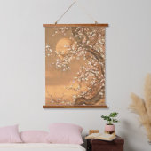 Roze en witte bloesems in Moonlight, Shizan Hangend Wandkleed (Slaapkamer)