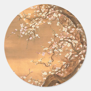 Roze en witte bloesems in Moonlight, Shizan Ronde Sticker