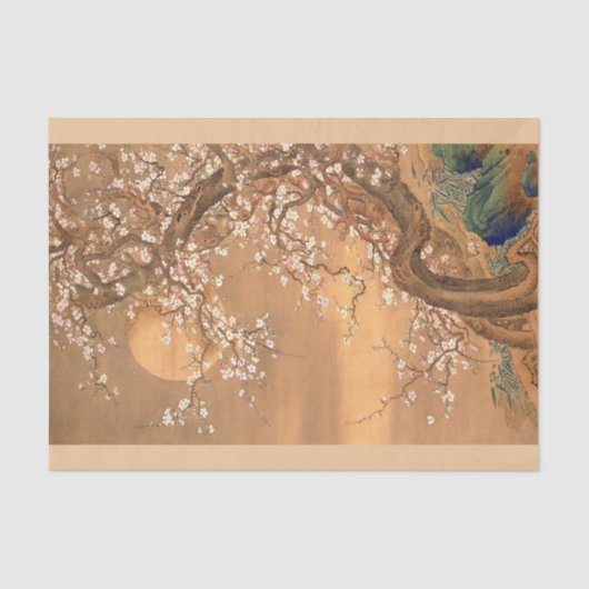 Roze en witte bloesems in Moonlight, Shizan Tissuepapier (Voorkant)