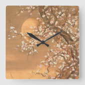 Roze en witte bloesems in Moonlight, Shizan Vierkante Klok (Voorkant)