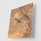 Roze en witte bloesems in Moonlight, Shizan Vierkante Klok (Hoek)