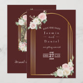 Roze en Witte Bloesems van de Schemerroos Bruiloft Save The Date (Voorkant / Achterkant)