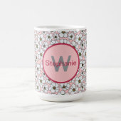 Roze en witte boho bloemen met monogram koffiemok (Center)