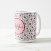Roze en witte boho bloemen met monogram koffiemok (Voorkant rechts)
