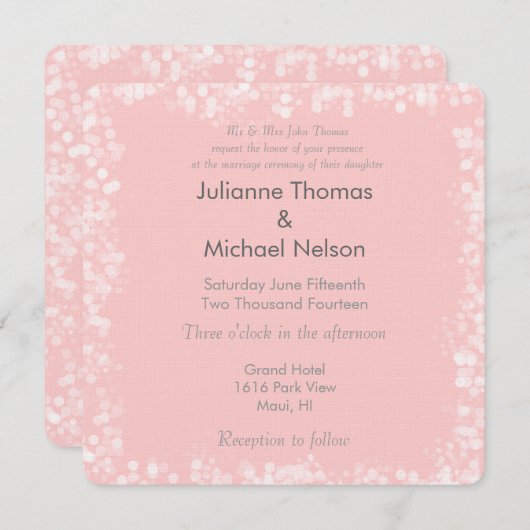 Roze en witte Bokeh bruiloft Kaart (Voorkant / Achterkant)