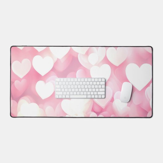 Roze en witte bokeh harten bureaumat (Keyboard & Muis)