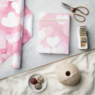 Roze en witte bokeh harten cadeaupapier