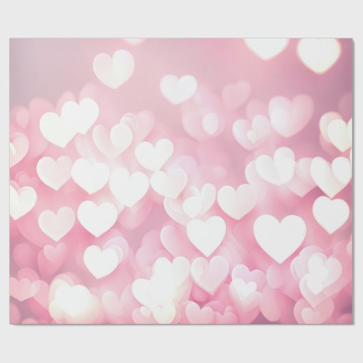Roze en witte bokeh harten cadeaupapier (Vlak)