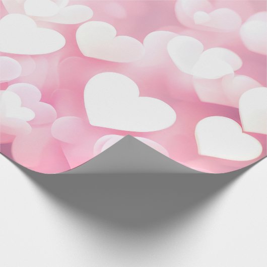 Roze en witte bokeh harten cadeaupapier (Hoek)