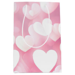Roze en witte bokeh harten medium cadeauzakje