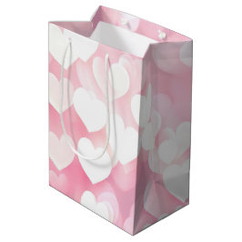 Roze en witte bokeh harten medium cadeauzakje