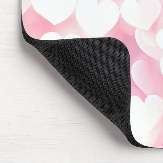 Roze en witte bokeh harten muismat (Hoek)