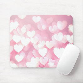 Roze en witte bokeh harten muismat