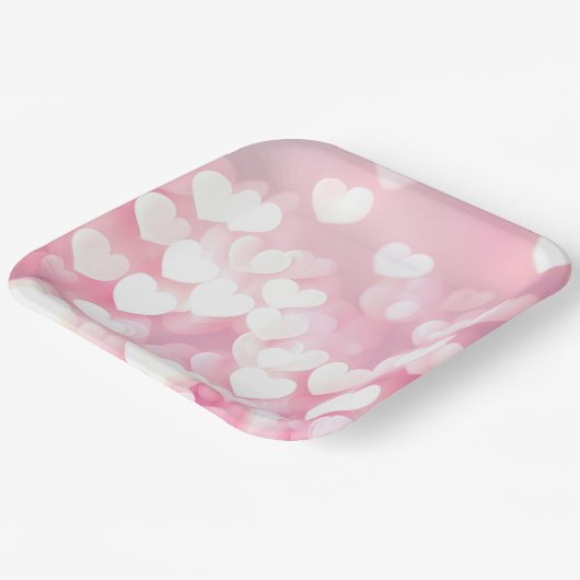 Roze en witte bokeh harten papieren bordje (Gebogen)