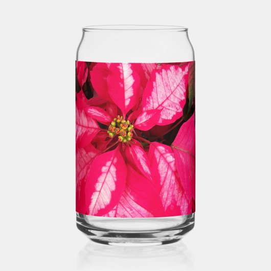 Roze en witte bonte Poinsettia vakantie Blikvorm Glas (Voorkant)
