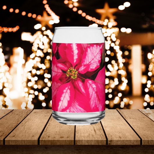 Roze en witte bonte Poinsettia vakantie Blikvorm Glas