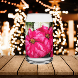 Roze en witte bonte Poinsettias vakantie Blikvorm Glas