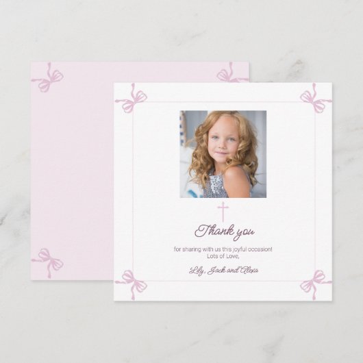 Roze en witte boog Eerste Heilige Communie Bedankkaart (Voorkant / Achterkant)