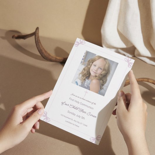 Roze en witte boog Eerste Heilige Communie Kaart