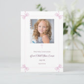 Roze en witte boog Eerste Heilige Communie RSVP Kaartje (Staand voorkant)