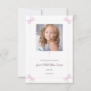 Roze en witte boog Eerste Heilige Communie RSVP Kaartje