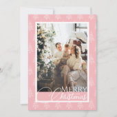 Roze en witte boom patroon foto kerst feestdagenkaart (Voorkant)