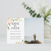 Roze en witte botanische foto Save The Date Aankondiging (Staand voorkant)