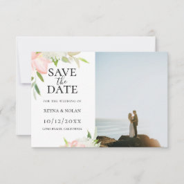 Roze en Witte Botanische Foto Save The Date Aankondiging