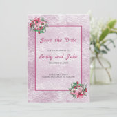 Roze en witte Bouquet Save The Date (Staand voorkant)