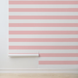 Roze en witte brede horizontale strepen behang