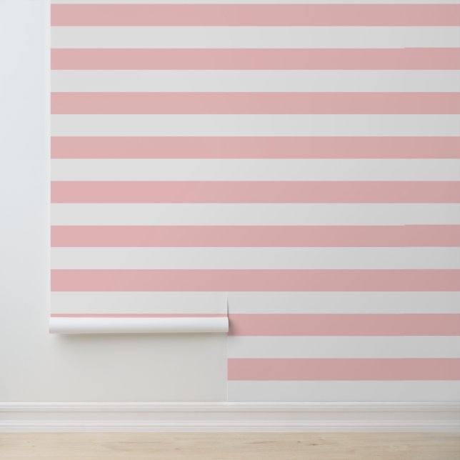 Roze en witte brede horizontale strepen behang (Applicatie)