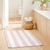 Roze en witte brede strepen monogram naam badmat